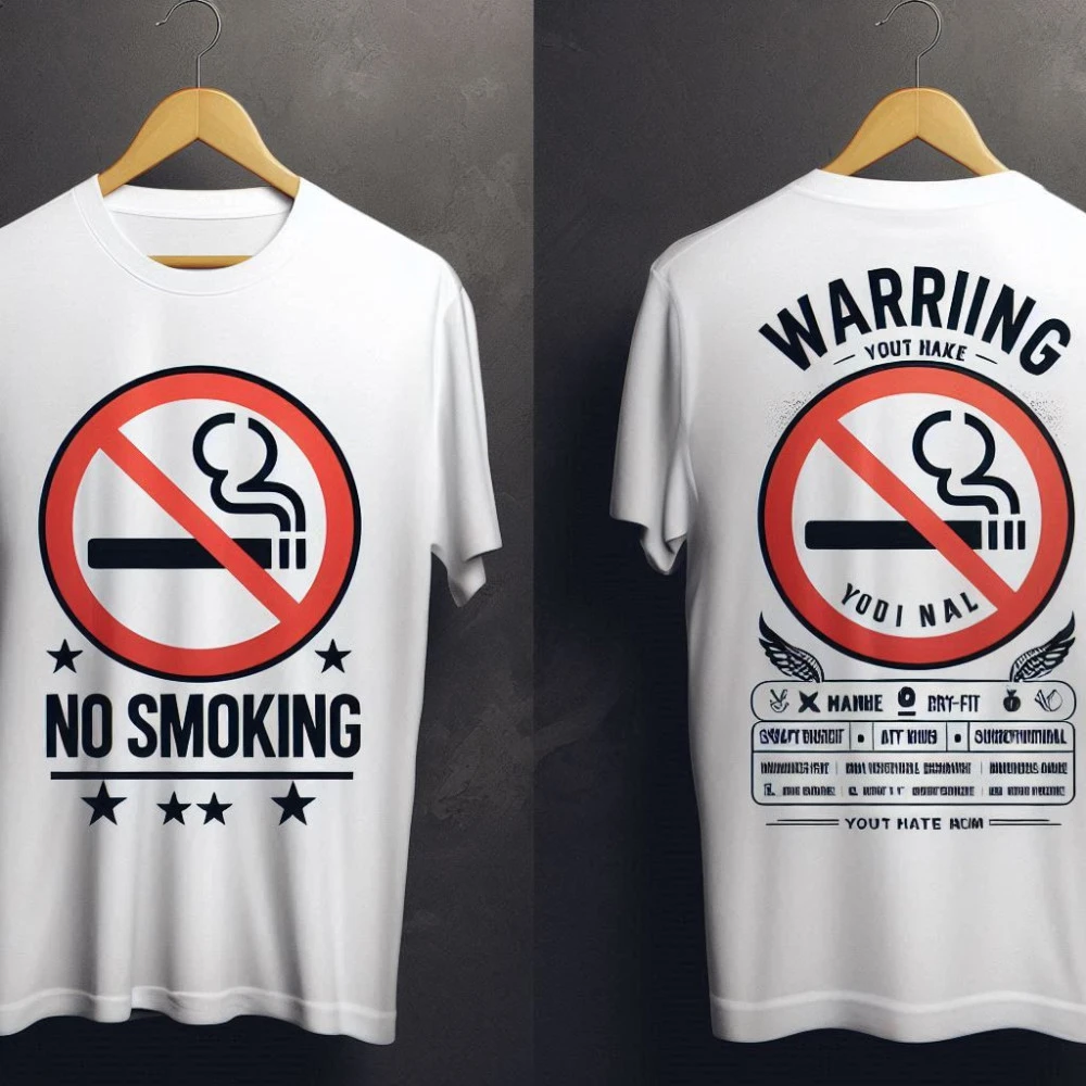 No Smoking / Custom Name Printed White Dry-Fit Collar T-Shirt