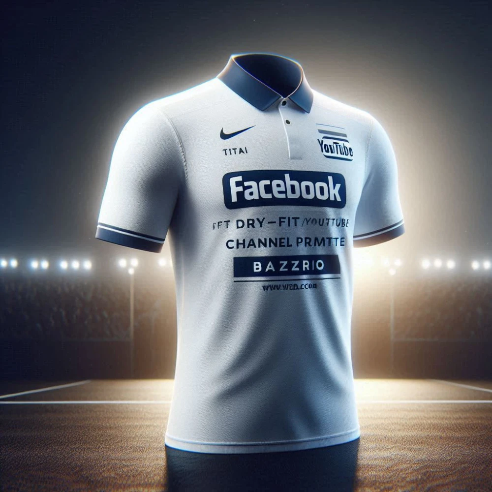 White Customized Collar T-Shirt - Dry-Fit, Facebook/Channel Name Printed
