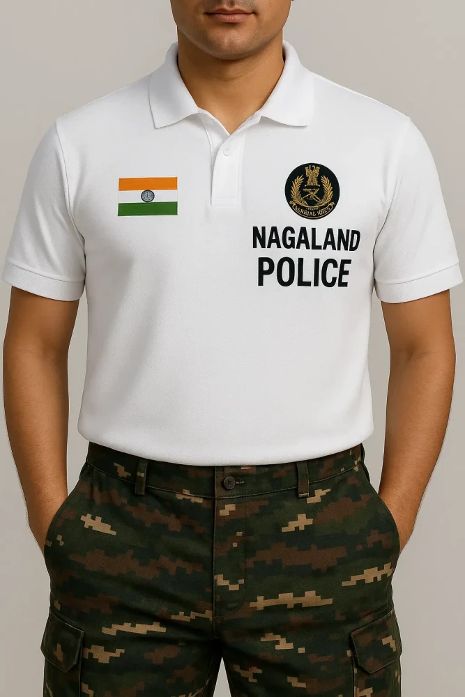 NAGALAND POLICE - Official Dry Fit White Polo Collar T-Shirt