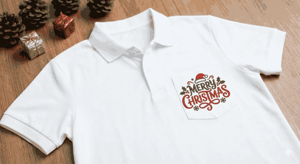 Merry Christmas Logo White Polo Dry-Fit T-Shirt