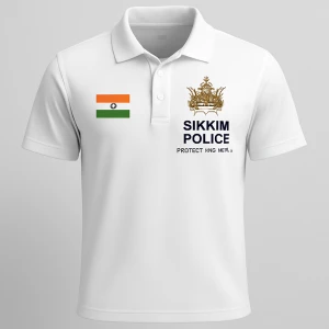 Sikkim Police White Dry-Fit Collar Half Sleeve T-Shirt