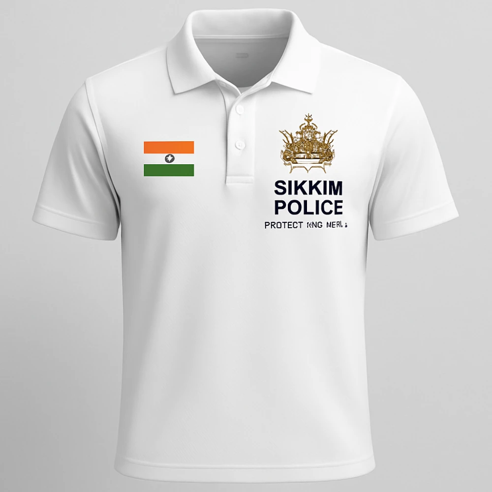 Sikkim Police White Dry-Fit Collar Half Sleeve T-Shirt