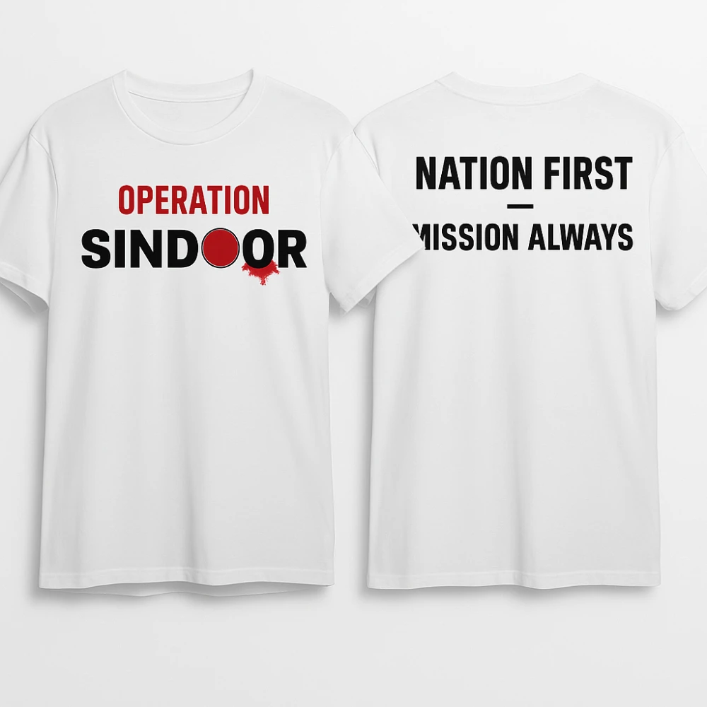 Operation Sindoor Logo Printed White Customized T-shirt – Indian Armed Forces Tribute Edition