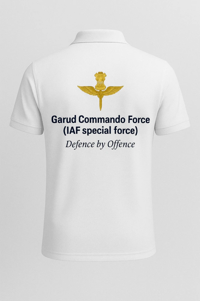 Garud Commando Force – (IAF Special Force) White Dry-Fit Collar Half Sleeve T-Shirt