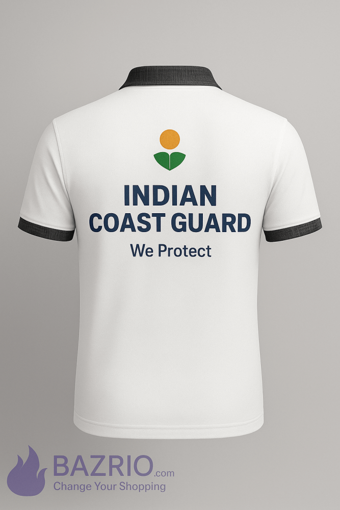 Indian Coast Guard White Dry-Fit Collar Half Sleeve T-Shirt